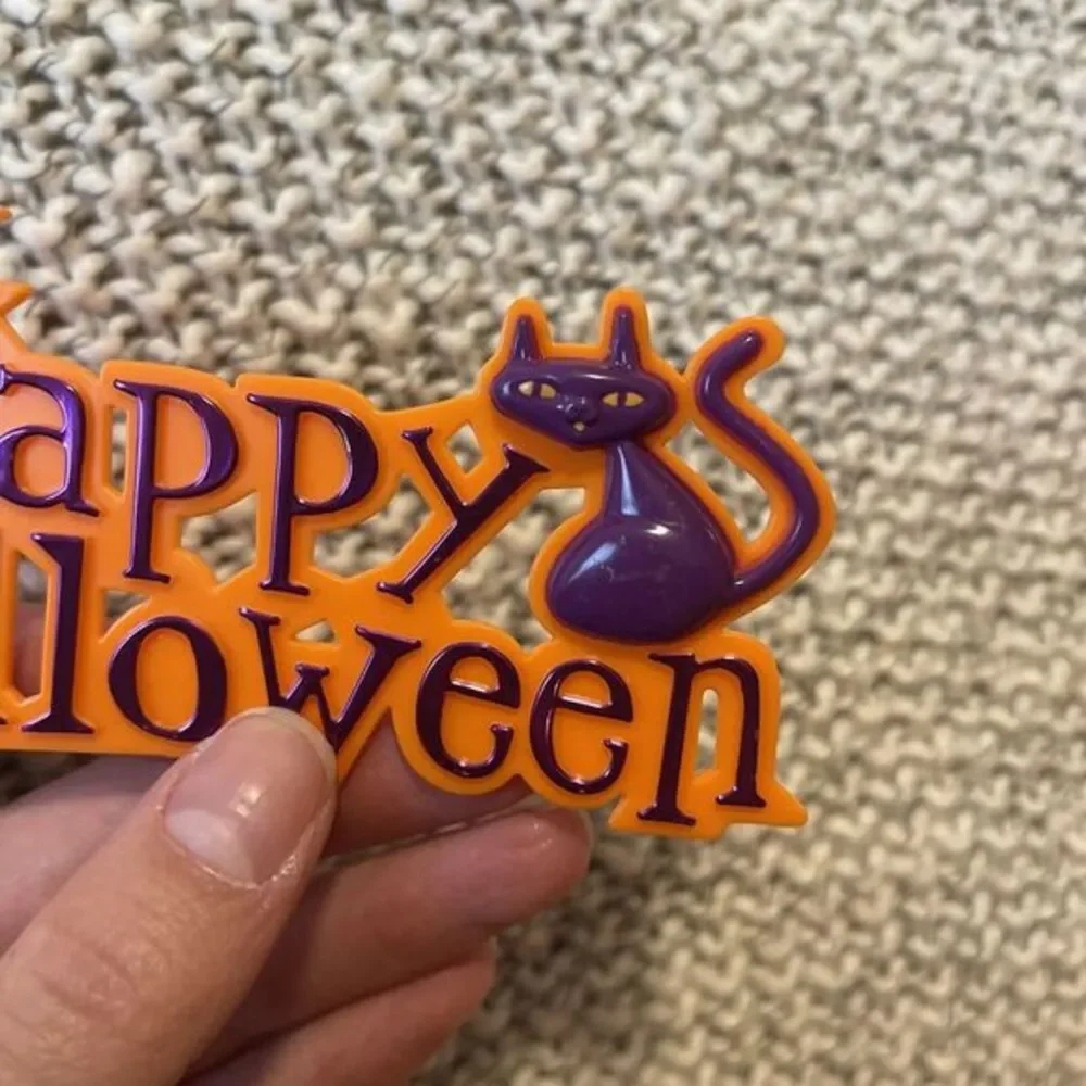 Vintage‎ 3D Happy Halloween Black Cat Bats Halloween Cake Topper Hard Plastic